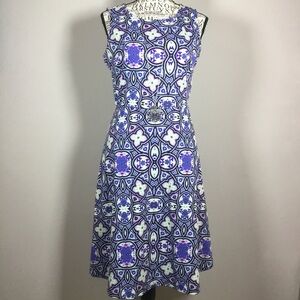 Bold print sleeveless fit and flare dress purple geometric hippie boho sz 2P